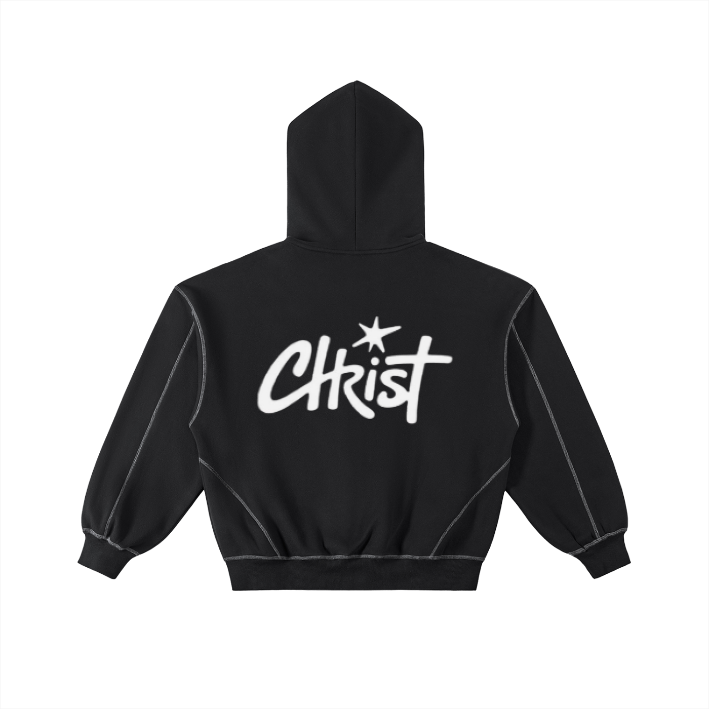 Contrast-Stitched Boxy Fleece Zip Hoodie
