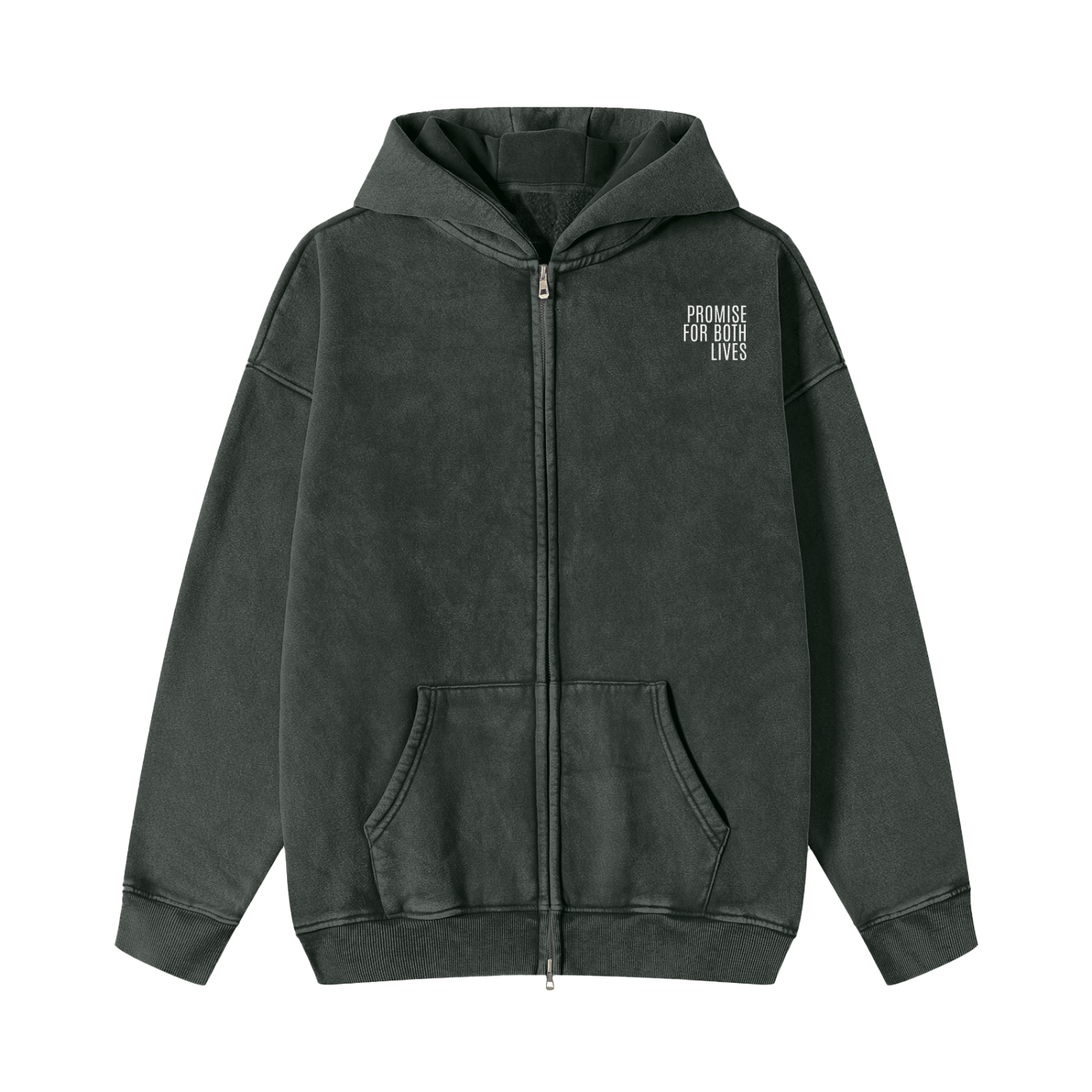 Snow Washed Zip-Through Fleece Hoodie