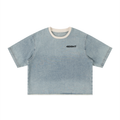 Unisex Vintage Wash Boxy Raw Hem Denim T-Shirt