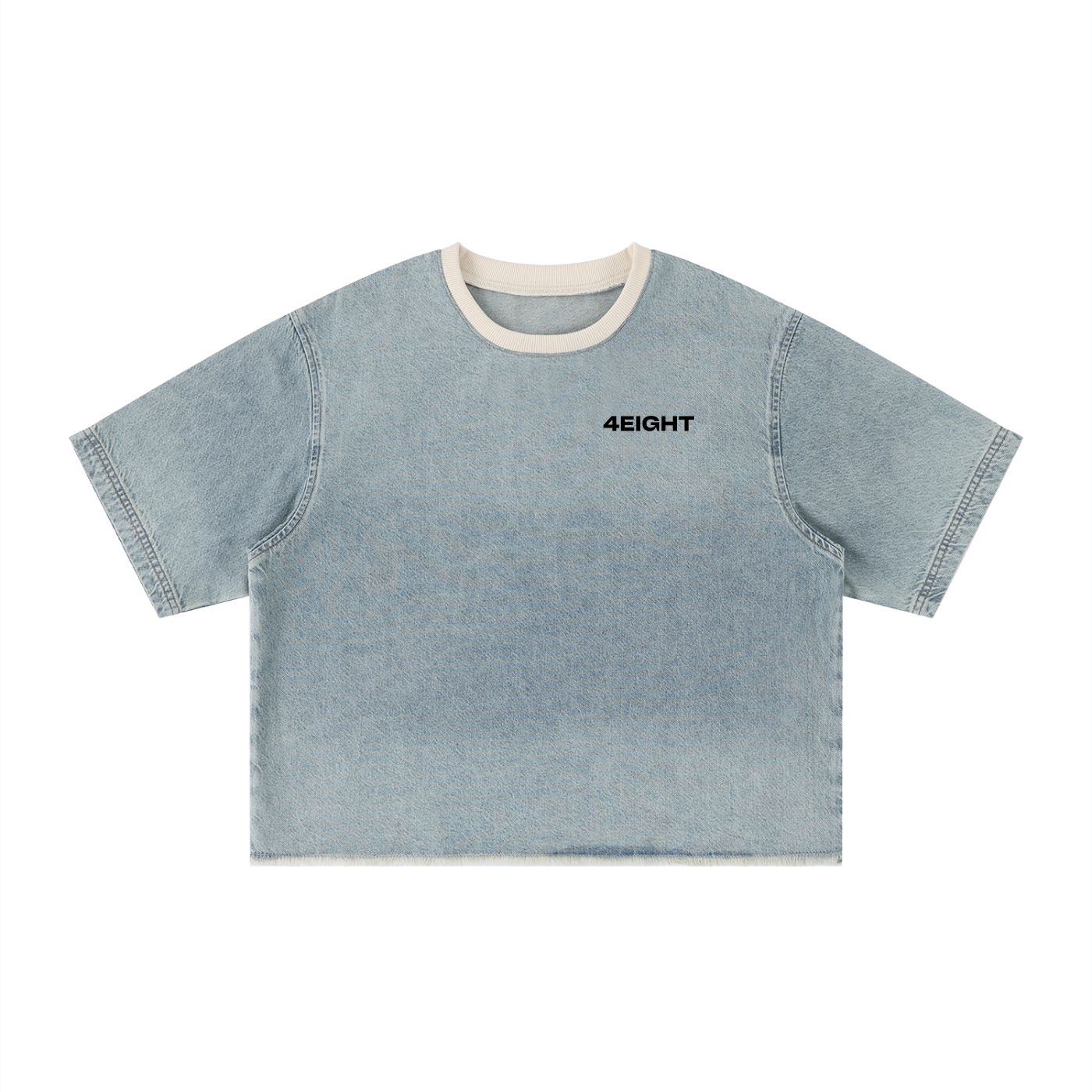 Unisex Vintage Wash Boxy Raw Hem Denim T-Shirt