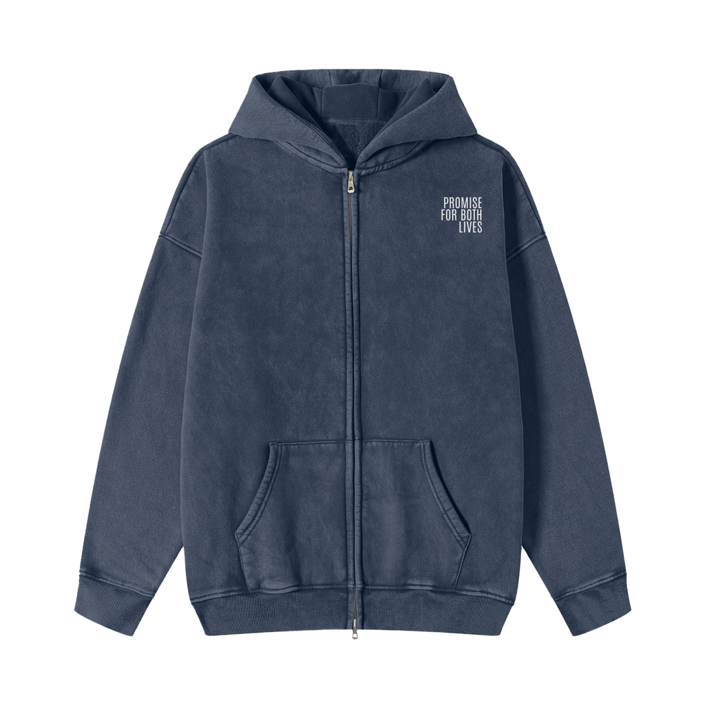 Snow Washed Zip-Through Fleece Hoodie