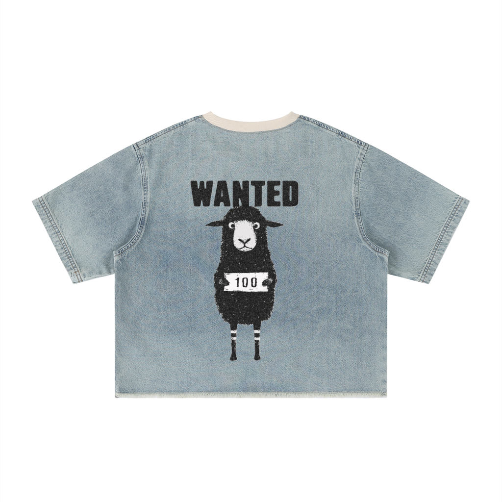 Unisex Vintage Wash Boxy Raw Hem Denim T-Shirt