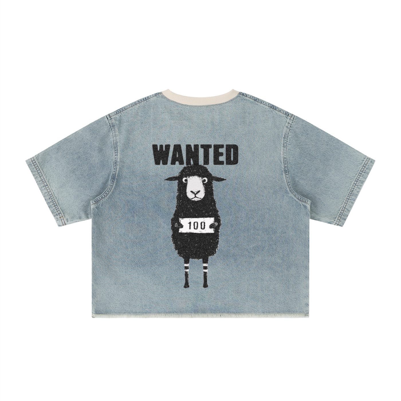 Unisex Vintage Wash Boxy Raw Hem Denim T-Shirt
