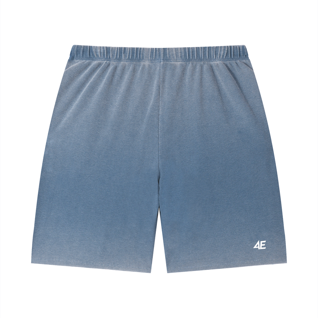 Unisex Vintage Wash Sunfade Waffle Raw Hem Shorts