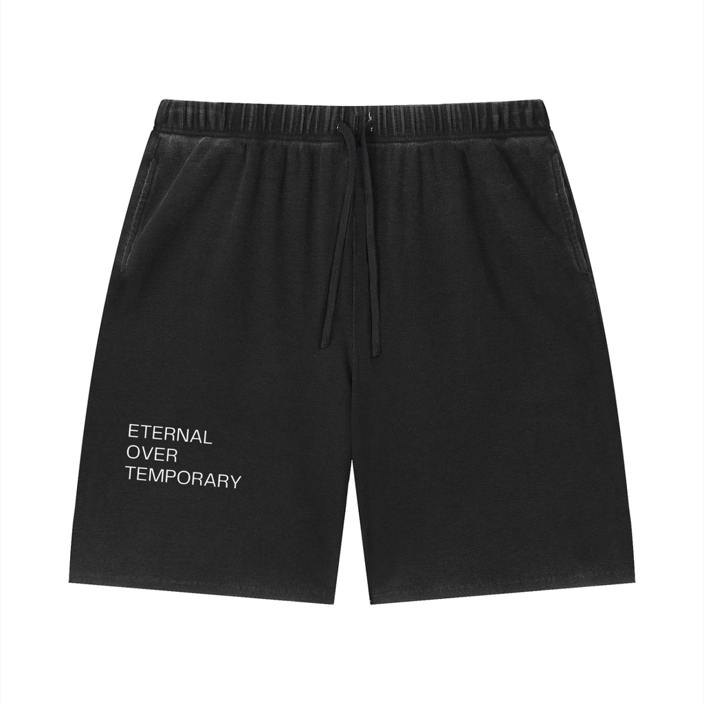 Unisex Vintage Wash Sunfade Waffle Raw Hem Shorts