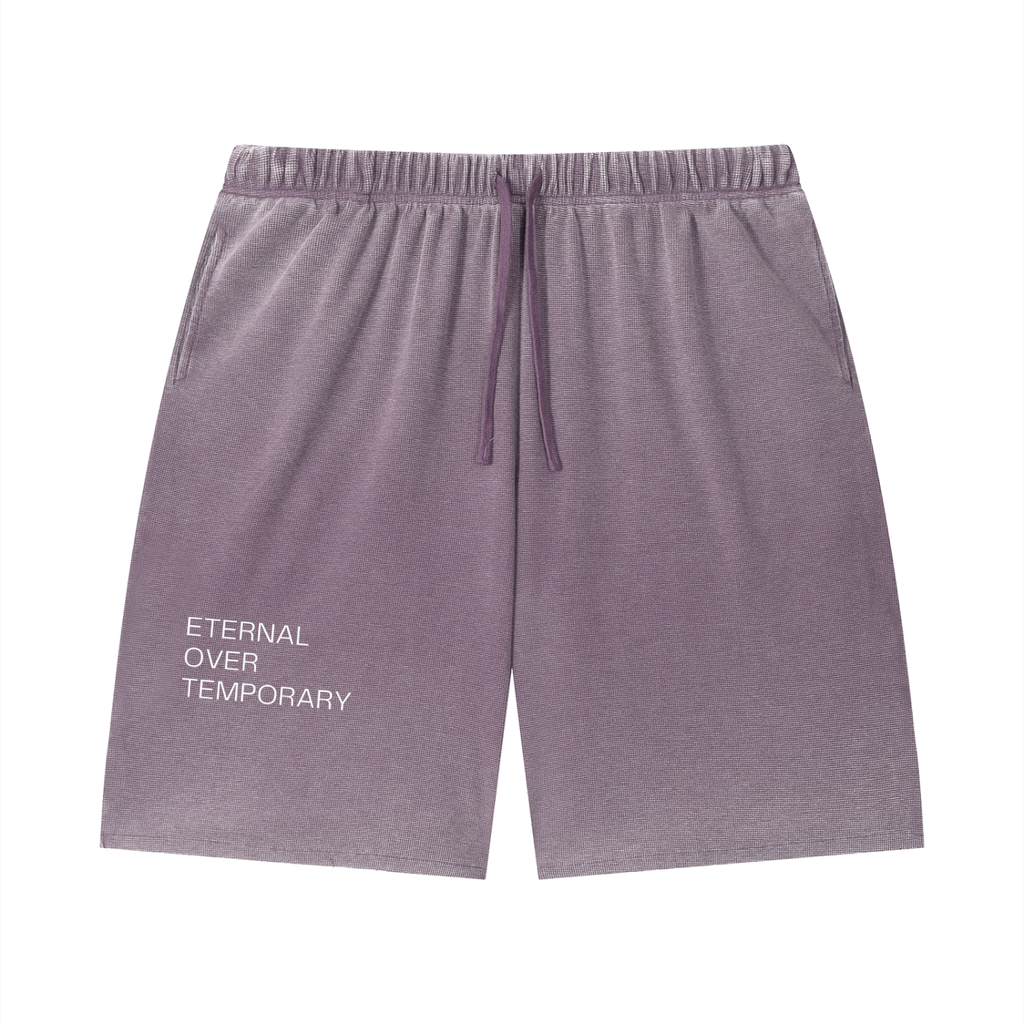 Unisex Vintage Wash Sunfade Waffle Raw Hem Shorts