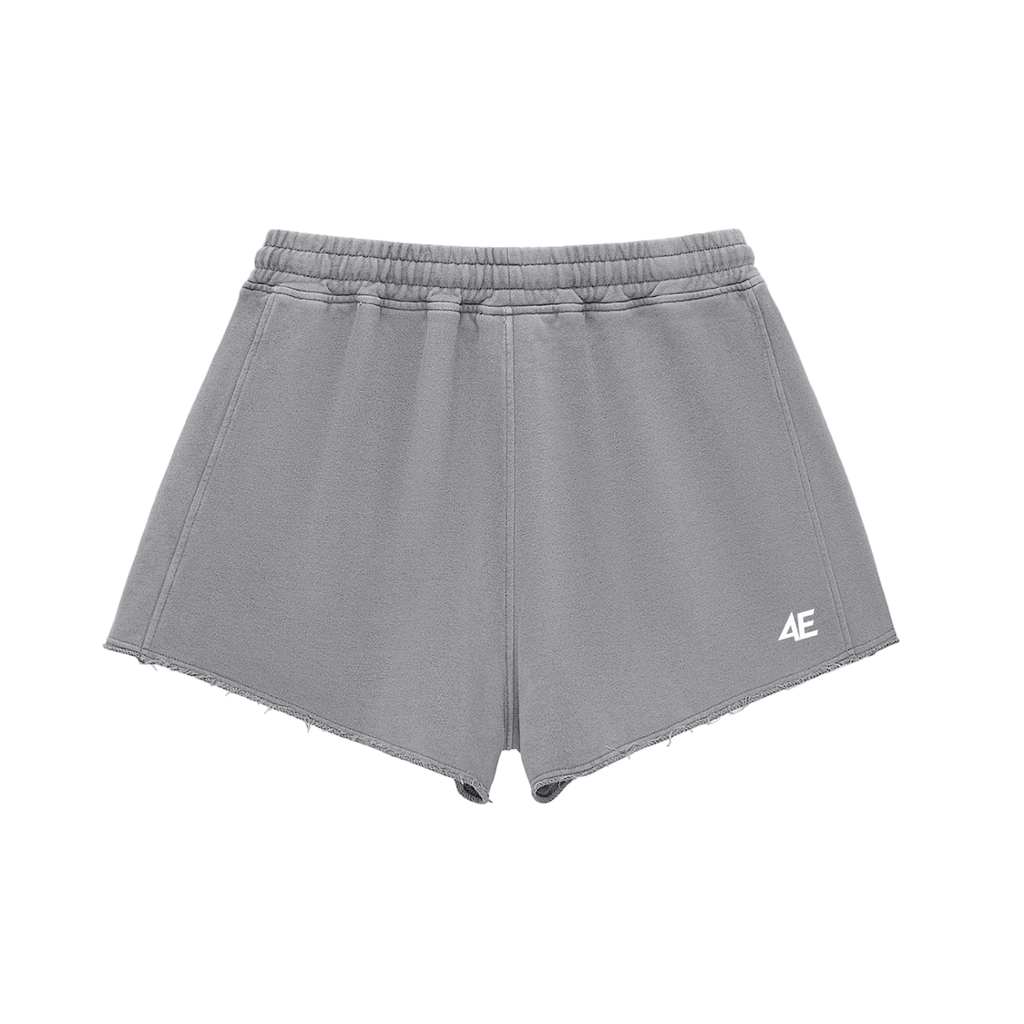 Snow Washed Raw Edge Drawstring Shorts