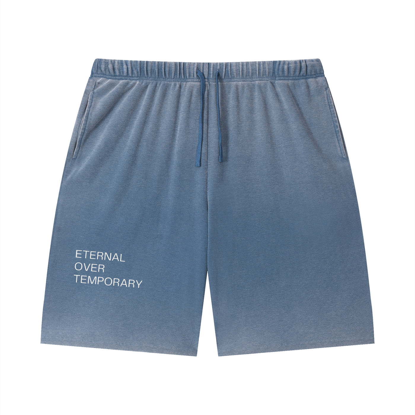 Unisex Vintage Wash Sunfade Waffle Raw Hem Shorts